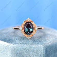 Load image into Gallery viewer, 14K Rose Gold 1.5 Carat Oval Alexandrite Halo Engagement Ring
