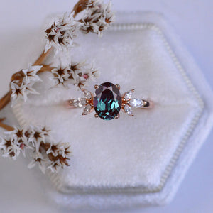 14K Rose Gold 1.5 Carat Oval Alexandrite Halo Vintage Engagement Ring