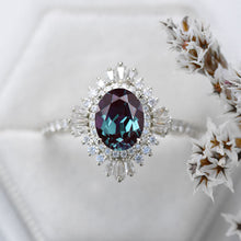 Load image into Gallery viewer, 2 Carat Alexandrite Oval Cut Halo Gold Engagement Ring
