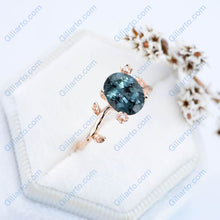 Load image into Gallery viewer, 14K Rose Gold Dainty Oval Teal Sapphire Floral Ring
