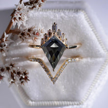 Load image into Gallery viewer, 14K White Gold 4 Carat Kite Dark Gray Blue Moissanite Halo Engagement Ring, Eternity Ring Set
