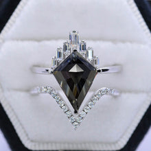 Load image into Gallery viewer, 14K White Gold 4 Carat Kite Dark Gray Blue Moissanite Halo Engagement Ring, Eternity Ring Set
