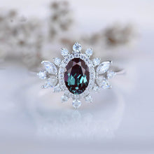Load image into Gallery viewer, 14K White Gold 1.5 Carat Oval Alexandrite  Snowflake Halo Engagement Ring
