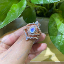 Load image into Gallery viewer, Luxury Natural Moonstone Ring Set, 2ct Pear Cut Moonstone Ring Set, Rose Gold Ring Unique Curved Marquise Cut Ring
