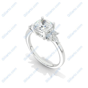 7x7mm Cushion Cut Halo Giliarto Moissanite Diamond White Gold Engagement Ring