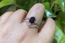 Load image into Gallery viewer, Natural Sandstone Ring Set, 2ct Oval Cut Sandstone Vintage Ring Set, Rose Gold Ring Unique Curved Ring
