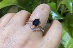 Natural Sandstone Ring Set, 2ct Oval Cut Sandstone Vintage Ring Set, Rose Gold Ring Unique Curved Ring