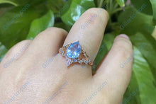 Load image into Gallery viewer, 2ct Pear Cut Aquamarine Ring, Rose Gold Ring Unique Curved Marquise Cut Ring
