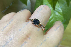 1.5ct Round Cut Dark Gray Blue Moissanite Floral Ring. Twig Ring Design
