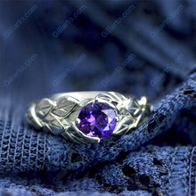 Load image into Gallery viewer, 1.0 Carat Amethyst Leaf Engagement Ring-6mm Round
