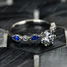 Load image into Gallery viewer, 1.0 Carat Gray Moissanite and  Sapphire White Gold Ring I 14K White  Gold- 6 Accent
