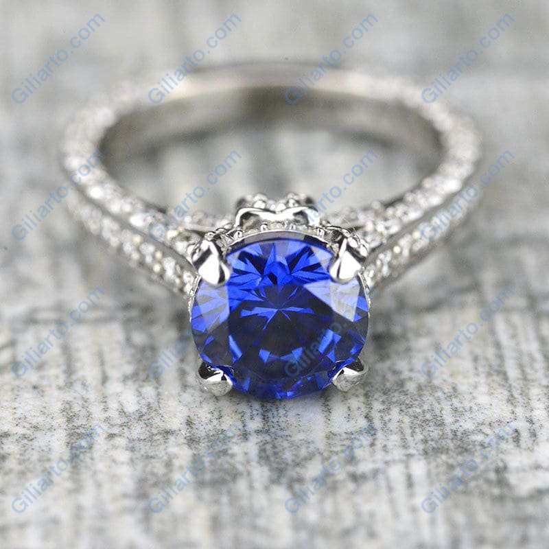 3.2 Carat Sapphire Diamond  Engagement 14K White Gold Ring