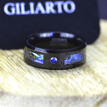 Load image into Gallery viewer, Genuine Abalone Shell with Sapphire Men&#39;s Tungsten Carbide  Ring
