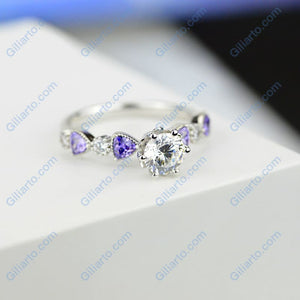 1.0 Carat Giliarto Moissanite and Amethyst Gold Engagement Ring