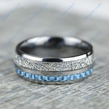 Load image into Gallery viewer, Meteorite Texture and Blue Carbon Fiber Men&#39;s Tungsten Ring  - Comfort Fit
