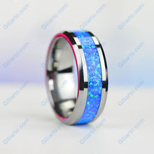Load image into Gallery viewer, Blue Opal Tungsten Carbide  Ring.
