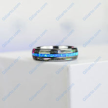 Load image into Gallery viewer, Genuine Australian Blue Fire Opal with Abalone Shell Tungsten Ring For Her
