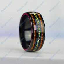 Load image into Gallery viewer, Natural Fire Opal Tungsten Wedding Ring with Hawaii Koa Wood
