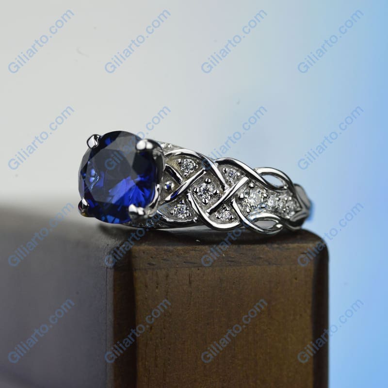 Blue Sapphire Gold Giliarto 14K White Gold Engagement Ring