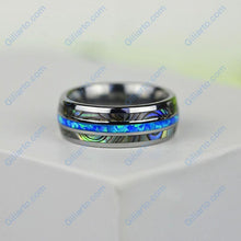 Load image into Gallery viewer, Genuine Australian Blue Fire Opal with Abalone Shell Tungsten Ring For Him For Her
