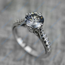 Load image into Gallery viewer, Grey Moissanite Engagement  White Gold Ring Classic Customized Design Your Own Ring
