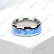 Load image into Gallery viewer, Blue Opal Tungsten Carbide  Ring.
