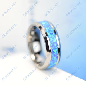 Blue Opal Tungsten Carbide  Ring.