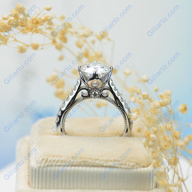 2 Carat Grey Gray Moissanite 14K White Gold Ring Classic Customized Design Your Own Ring