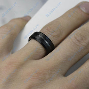 Classic Men Black Stainless Steel 8mm Polished Matte Brushed Finish Center Wedding Band Ring