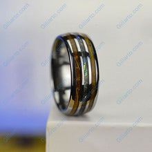 Load image into Gallery viewer, Abalone &amp; Whiskey Barrel Wood Ring Mens Wedding Band Tungsten Ring
