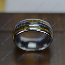 Load image into Gallery viewer, Abalone &amp; Whiskey Barrel Wood Ring Mens Wedding Band Tungsten Ring
