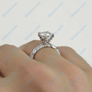 2.0 Carat Moissanite Giliarto Engagement Ring-58 round accents  0.4 TCW 14K White Gold
