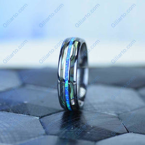 Genuine Australian Blue Fire Opal with Abalone Shell Tungsten Ring