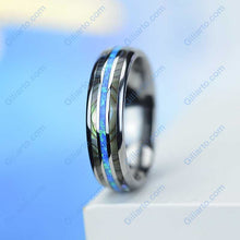 Load image into Gallery viewer, Genuine Australian Blue Fire Opal with Abalone Shell Tungsten Ring
