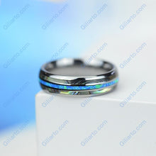 Load image into Gallery viewer, Genuine Australian Blue Fire Opal with Abalone Shell Tungsten Ring
