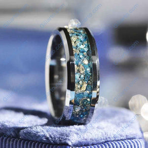 Genuine Crushed Raw Blue and White Sapphire Men's Tungsten Ring