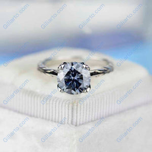 2 Carat Dark Gray Blue  Moissanite  Engagement Ring