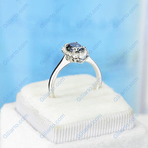14K White Gold 2 Carat Oval Dark Gray Blue Moissanite Halo Engagement Ring