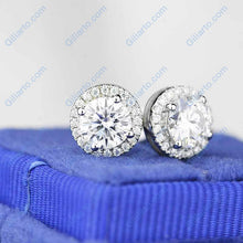 Load image into Gallery viewer, Moissanite Halo Stud Earrings 14K Gold
