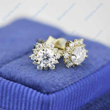 Load image into Gallery viewer, Snowflake Moissanite Halo Stud Earrings 14K Gold

