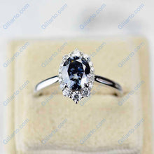 Load image into Gallery viewer, 14K White Gold 2 Carat Oval Dark Gray Blue Moissanite Halo Engagement Ring
