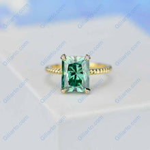 Load image into Gallery viewer, 3Ct Green Moissanite Engagement Ring, Radiant Cut Moissanite Engagement Ring
