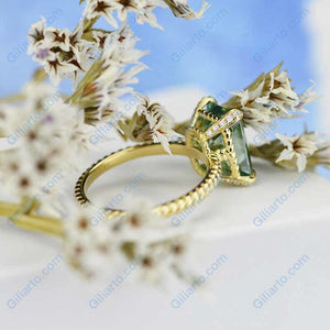 3Ct Green Moissanite Engagement Ring, Radiant Cut Moissanite Engagement Ring