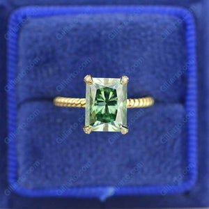 3Ct Green Moissanite Engagement Ring, Radiant Cut Moissanite Engagement Ring