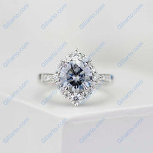 Load image into Gallery viewer, 2 Carat Round Grey Gray Giliarto Moissanite Halo Gold Engagement Ring
