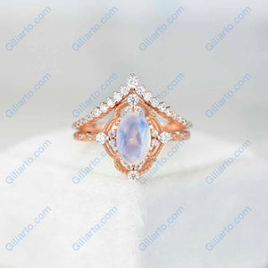 Oval  Moonstone Ring- Two Ring Set