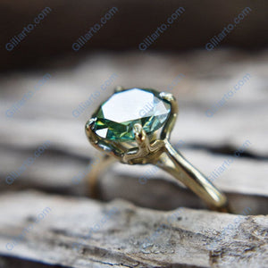 3.6 Carat Green Moissanite Stone 10K White Gold Ring