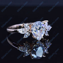 Load image into Gallery viewer, Pear Shaped Moissanite Engagement Ring. Vintage Unique Marquise Cut Cluster Engagement Ring
