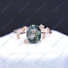 Load image into Gallery viewer, 14K Rose Gold Dainty Natural Moss Agate Leaf Ring
