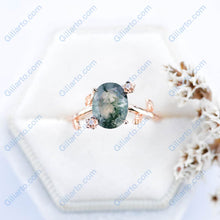 Load image into Gallery viewer, 14K Rose Gold Dainty Natural Moss Agate Leaf Ring
